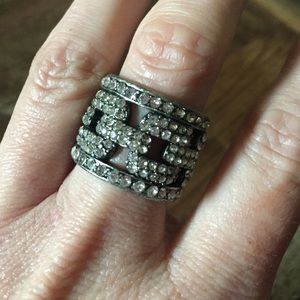 Sparkly statement pave ring silver costume