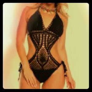 Black crochet monokini