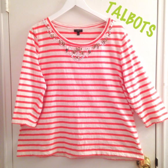 Talbots Tops - Talbots Jeweled Striped 3/4 Sleeve Tee