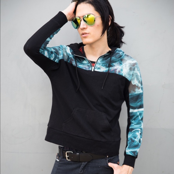 Hot Topic Sweaters - 🆕Black Blue Fishnet Mesh Sleeve Hoodie Jacket NEW Hot Topic Sweaters - 🆕Black Blue Fishnet Mesh Sleeve Hoodie Jacket NEW