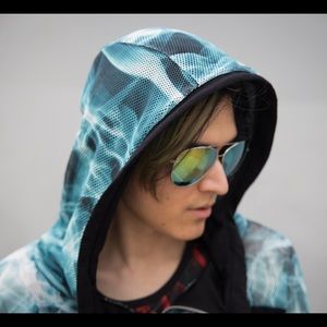 Hot Topic Sweaters - 🆕Black Blue Fishnet Mesh Sleeve Hoodie Jacket NEW Hot Topic Sweaters - 🆕Black Blue Fishnet Mesh Sleeve Hoodie Jacket NEW