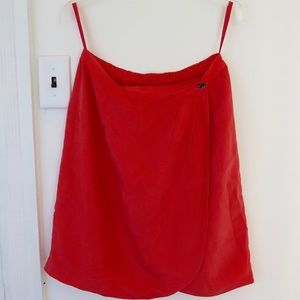 100% Silk Bright red wrap TULIP skirt