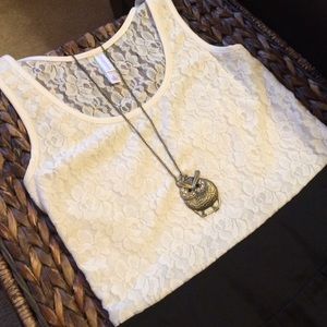 Cream/ivory & black lace tank dress