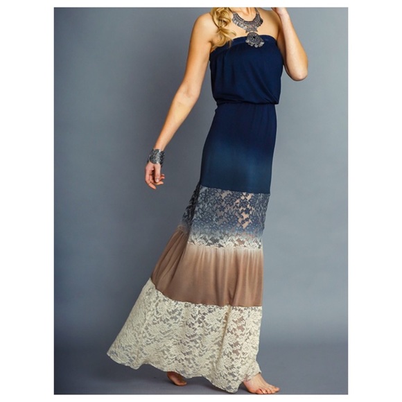 Dip Dye Maxi Dress /w Lace Details - Picture 2 of 4