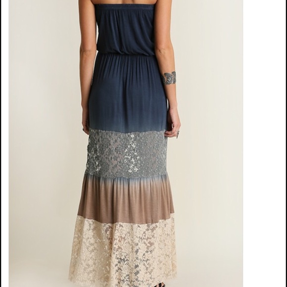 Dip Dye Maxi Dress /w Lace Details - Picture 3 of 4