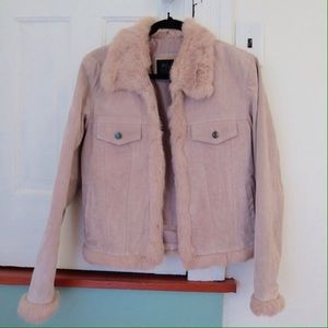 Rad Vintage 90s Blush Pink Suede Jacket w Fur Trim