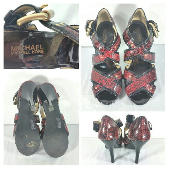 MICHAEL Michael Kors Shoes - MICHAEL KORS Red Snake Skin Pattern Leather Heels MICHAEL Michael Kors Shoes - MICHAEL KORS Red Snake Skin Pattern Leather Heels