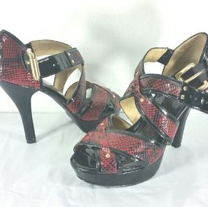 MICHAEL Michael Kors Shoes - MICHAEL KORS Red Snake Skin Pattern Leather Heels MICHAEL Michael Kors Shoes - MICHAEL KORS Red Snake Skin Pattern Leather Heels