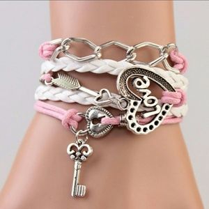 Pink,white and silver see heart love bracelet