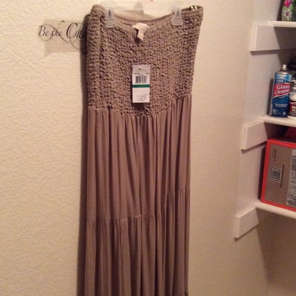 Khaki/beige Michael Kors Strapless Dress Size L
