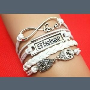 White and silver, sister, love infinity bracelet