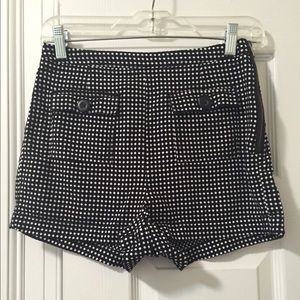 Black white polka dots high waisted shorts