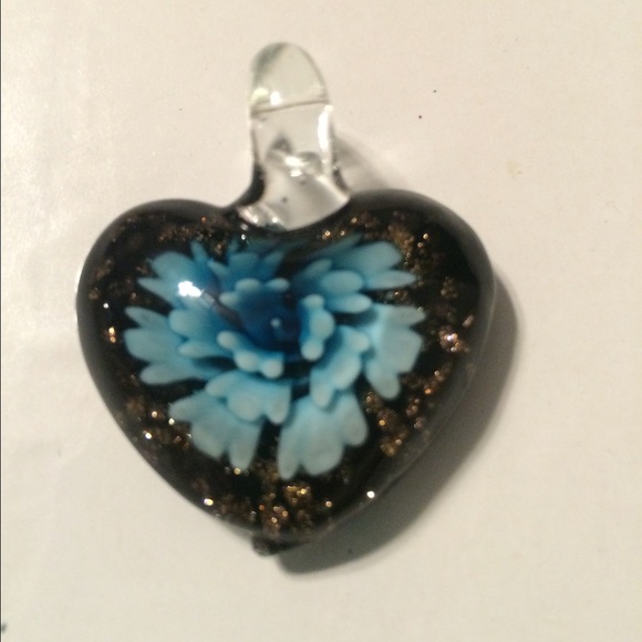 Glass heart pendant with ribbon & cord necklace.
