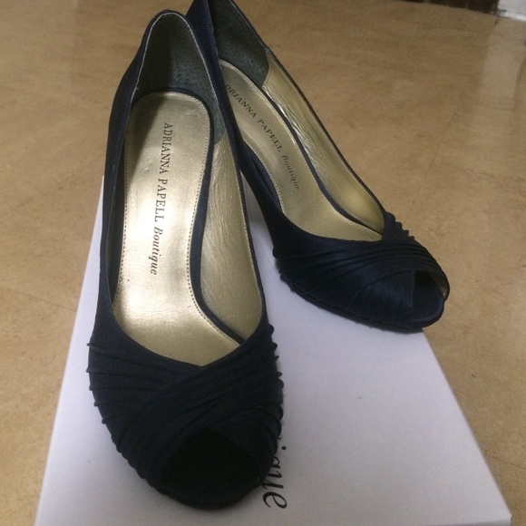 Navy Blue Satin Evening Heels