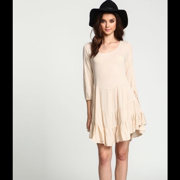 ๐HP๐NEW Boho Cream Lace up Dress Sz L - Picture 2 of 4