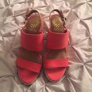 Bright Salmon Vince Camuto Wedges. Never worn.