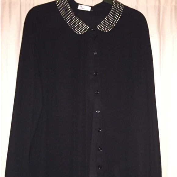 Studded collar black blouse.