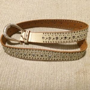 Fossil leather belt. Cream w/studs & rhinestones