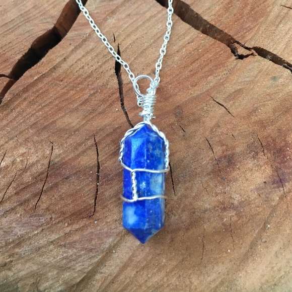 Wire Wrapped Lapis Lazuli Crystal Necklace