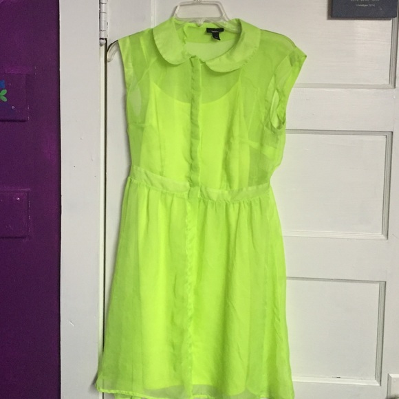 Neon yellow green Peter Pan collar dress