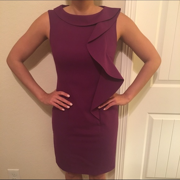 Classy mauve ruffle detail dress by Calvin Klein