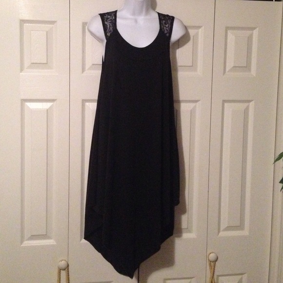 Black Handkerchief dress w/ lace shoulder straps. - Picture 1 of 4