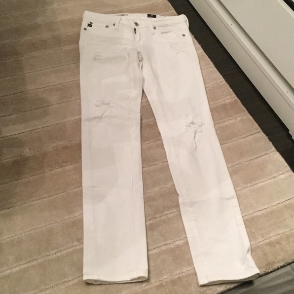 AG white Denim The Stilt Cigarette Leg Jeans