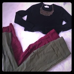 Lot of 2 Poof! Jeggings Olive and Oxblood Size M/L