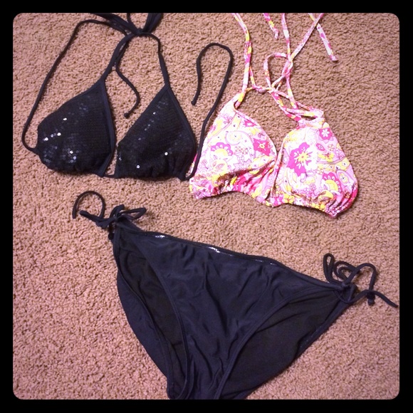 2 bikini tops and 1 bottom