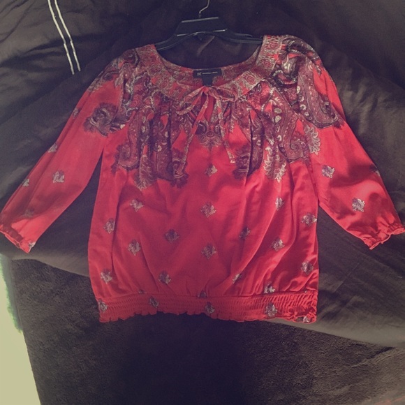 INC paisley red scoop neck blouse