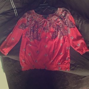 INC paisley red scoop neck blouse