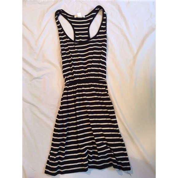 Black and white striped cotton dress with belt