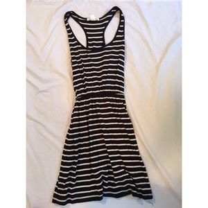 Black and white striped cotton dress with belt