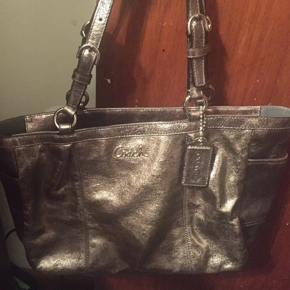 Silver/metallic coach purse.