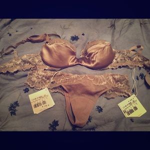 La Perla Satin, Mesh, Lace Bra and Thong Set