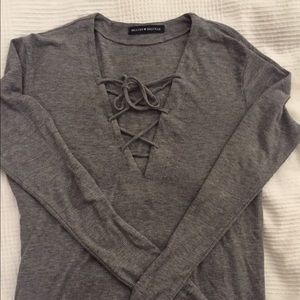 Brandy Melville Long Sleeve Lace Up Top