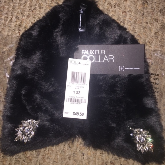 I.N.C Jeweled Faux Fur Collar NWT