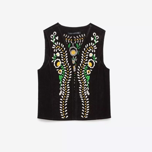 SOLD- ZARA EMBROIDERED LEATHER  VEST SIZE SMALL - Picture 2 of 3