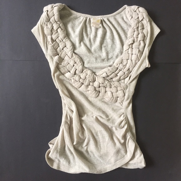 Anthropologie Cream Weaved Detail Top