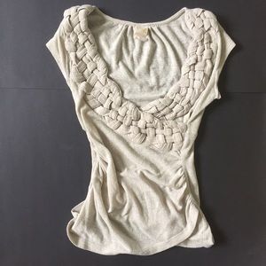 Anthropologie Cream Weaved Detail Top