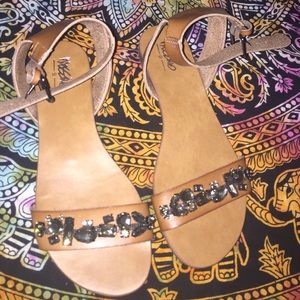 Target Tan Jeweled Sandals Buckle Shoes 6 1/2
