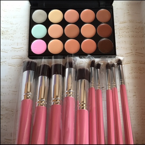 Cream Makeup Concealer Palette + 10pcs Brushes