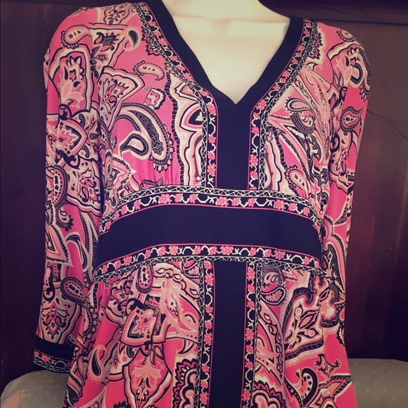 INC Long 3/4 Sleeve V Neck Dress Med