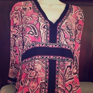 INC Long 3/4 Sleeve V Neck Dress Med