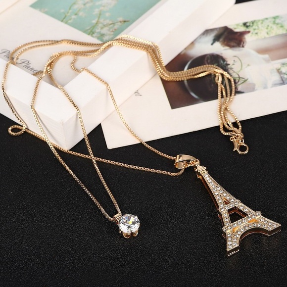 Double Layer Crystal Eiffel Tower Necklace - Picture 2 of 4
