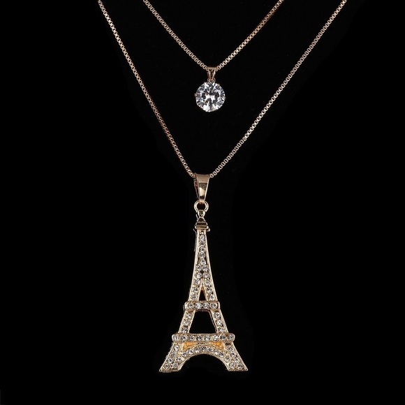 Double Layer Crystal Eiffel Tower Necklace - Picture 4 of 4