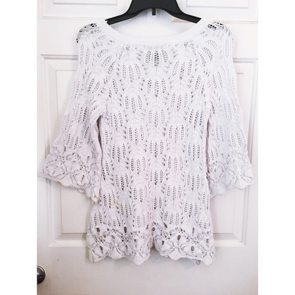 White Crochet Bell Sleeve Top - Picture 2 of 2