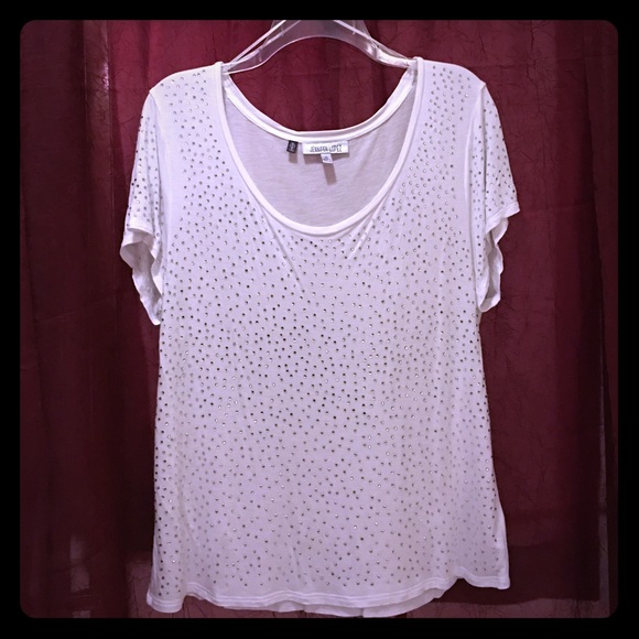 Jennifer Lopez white Rhinestone Tee Shirt