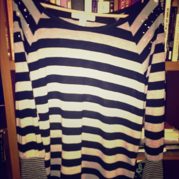 Black & Grey Striped Sweater Top