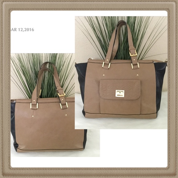 Tan and Black Purse with Hanging Shoulder Strap